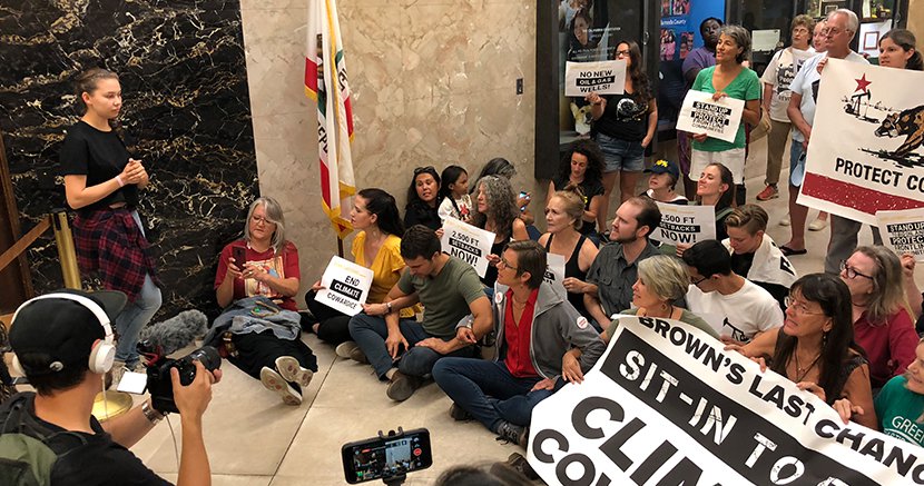 Nalleli Cobo speaks outside Governor Jerry Brown's office