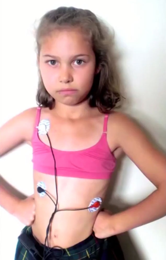 9 year old Nalleli Cobo with heart monitor from illness due to living next to oil well